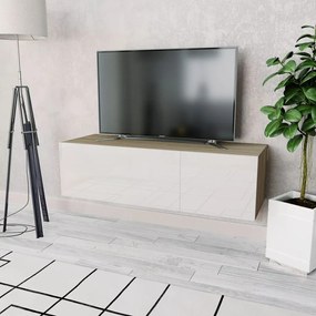 Sonata ТВ шкаф, ПДЧ, 120x40x34 см, силен гланц, бял и дъб