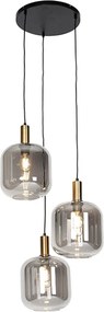 Дизайнерски висящ аплик черен със злато и опушено стъкло 3-светлина - Zuzanna