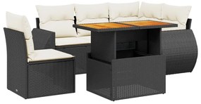 3272197 vidaXL Градински диван с възглавници, 6 части, черен, полиратан