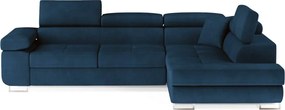 Син кадифен разтегателен ъглов диван с място за съхранение (десен ъгъл L форма) Anton – ELTAP