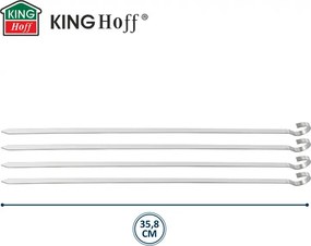 Комплект 4 бр стоманени шишчета Kinghoff KH 1914, 36 см, Остър връх, Дръжка с извивка, Инокс