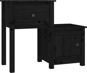 814547 vidaXL Нощно шкафче, черно, 79,5x38x65,5 см, борово дърво масив