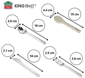 Комплект 3 бр прибори за хранене Kinghoff KH 1954, Силиконов калъф за съхранение, Неръждаема стомана, Сребрист