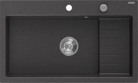 Mexen Omar мивка от гранит 1-камерна 800 x 480 мм, черно накрапана, сифон хром - 6520801005-76