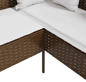 Г-образно канапе с възглавници, кафяв полиратан