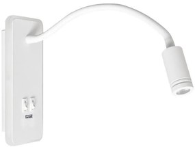 LED гъвкава стенна лампа с USB BASE 1xLED/8W+1xLED/2W/230V бяла