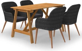 3068773 vidaXL Градински трапезен комплект, 5 части, черен