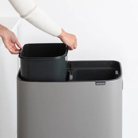 Кош за боклук Brabantia Bo Touch Hi 1001266, 2x30 л, Плътно прилепване към стена, Реглаж на краката, Минерално покритие, Сив
