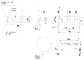 Матово-черна вградена душ батерия (2 изхода) Spy – Sapho