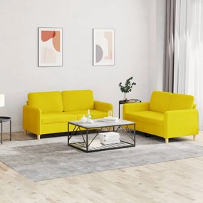 3202091 vidaXL Комплект дивани от 2 части с възглавници, светложълт, плат