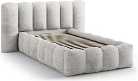 Сиво единично легло 90x200 cm тапицирано с място за съхранение с включена подматрачна рамка Lupine – Micadoni