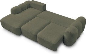 Зелен сгъваем/с място за съхранение ъглов диван от прежда с примки от букле (ляв ъгъл) Montaigne – Bobochic Paris