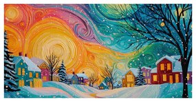 Картина на платно Коледна – Цветни къщи в магическа нощ