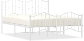 373855 vidaXL Метална рамка за легло с горна и долна табла, бяла, 135x190 см