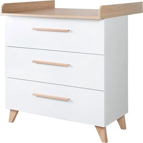 Бял детски скрин в дъбов декор с маса за преповиване 88,5x99x76 cm Léon – Roba