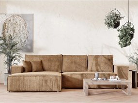 Светлокафяв шенилов сгъваем/с място за съхранение ъглов диван (ляв ъгъл) Maze – Maison de Rêve