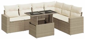 3326329 vidaXL Градински диван с възглавници, 7 части, бежов полиратан