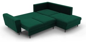 Зелен кадифен разтегателен ъглов диван с място за съхранение (десен ъгъл/L форма) Kyoto – Cosmopolitan Design
