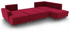 Червен кадифен разтегателен ъглов диван с място за съхранение (десен ъгъл/U форма) Kyoto – Cosmopolitan Design