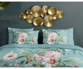 Синьо единично удължено спално бельо от памучен сатен 140x220 cm Fungi – Descanso