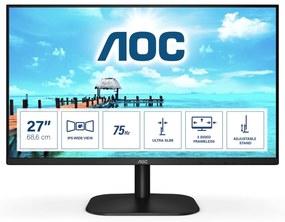 Монитор AOC 27B2H/EU, 27" IPS WLED, 1920x1080@75Hz, 4ms GTG, 250cd/m2, 1000:1, DC20M:1, FlickerFree, Low Blue Light, Tilt, D-SUB, HDMI