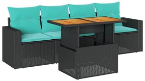 3326983 vidaXL Градински комплект с възглавници, 5 части, черен полиратан