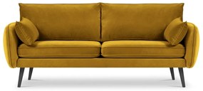 Жълт кадифен диван с черни крака , 198 см Lento - Kooko Home