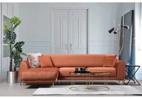 Оранжево-кафяв ъглов разтегателен диван с кадифена повърхност , ляв ъгъл Image - Artie