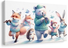 Картина на платно – Музикален парад на животни в зимен пейзаж