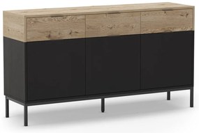 Нисък скрин с дъбов декор в черен и естествен цвят 150x80 cm Marion - Marckeric