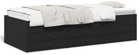 3280889 vidaXL Дневно легло с чекмеджета, без матрак, черно, 75x190 см