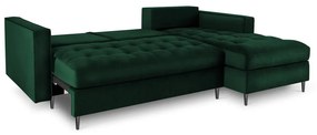 Зелен кадифен ъглов разтегателен диван , десен ъгъл Santo - Milo Casa