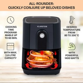Klarstein Crisp-Pro, фритюрник с горещ въздух, 1400W, 2,8 литра, 8 програми, таймер, неръждаема стомана