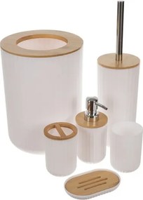 Комплект аксесоари за баня Ruhhy 24635 – 6 елемента с бамбукови детайли, бял цвят