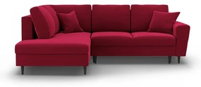Червен кадифен разтегателен ъглов диван с място за съхранение (ляв ъгъл/L форма) Kyoto – Cosmopolitan Design
