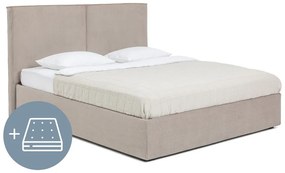 Сиво тапицирано двойно легло с място за съхранение и матрак с решетка 180x200 cm Thessa Bold - Bonami Selection