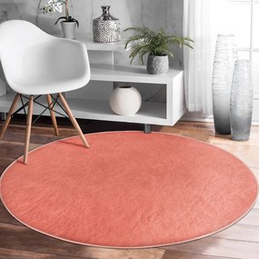Светлочервен кръгъл килим подходящ за пране и за прахосмукачки роботи ø 80 cm Comfort – Mila Home
