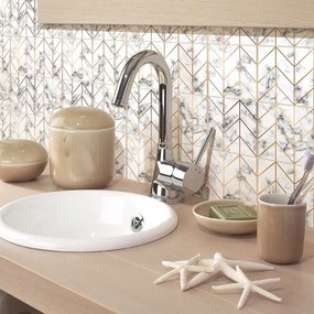 Комплект от 9 стикера за стена Мрамор и златна линия, 15 x 15 cm - Ambiance