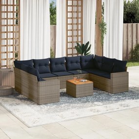 3256600 vidaXL Градински диван с възглавници, 10 части, полиратан, сив
