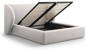 Светлосиво тапицирано двойно легло с място за съхранение с решетка 180x200 cm Miley - Micadoni Home