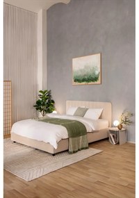 Бежово тапицирано двойно легло с място за съхранение и включена подматрачна рамка 180x200 cm Myra Slim Line – Bonami Selection
