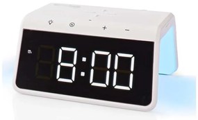 Nedis WCACQ30WT - Будилник с LCD и безжично зарядно 15W/5V, бял