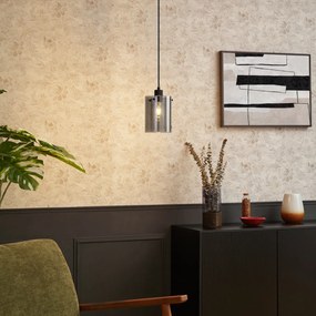 Дизайнерска висяща лампа черна с димно стъкло - Domo