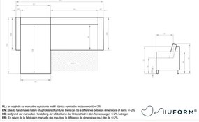 Ъглов разтегателен диван от сив велур (променлив) Lazy Lukka - Miuform