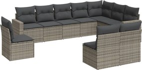 3251447 vidaXL Градински комплект диван с възглавници 10 части сив полиратан