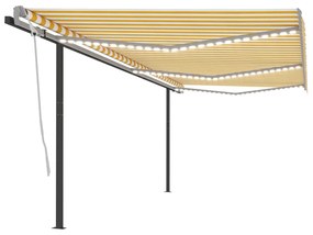 Ръчно прибиращ се сенник с LED Jayson, 6x3 м, жълто и бяло
