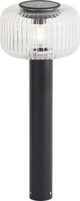 Модерен външен стълб черен с оребрено стъкло вкл. LED соларна IP65 - Ribble Mushroom