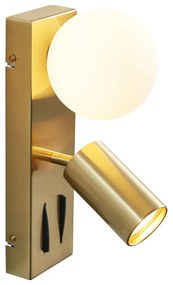 Модерна месингова стенна лампа с 2 светлини, регулируема с USB-C порт - Lesly