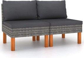 315756 vidaXL Средни дивани, 2 бр, полиратан и евкалиптово дърво масив