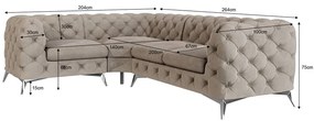 Сиво-бежов кадифен ъглов диван (ляв ъгъл/L форма) Chelsea – Ropez